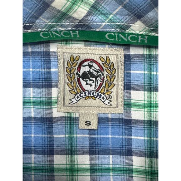 Cinch Men's Short Sleeve Blue Plaid Western Button Up Shirt - Size S - Picture 4 of 5